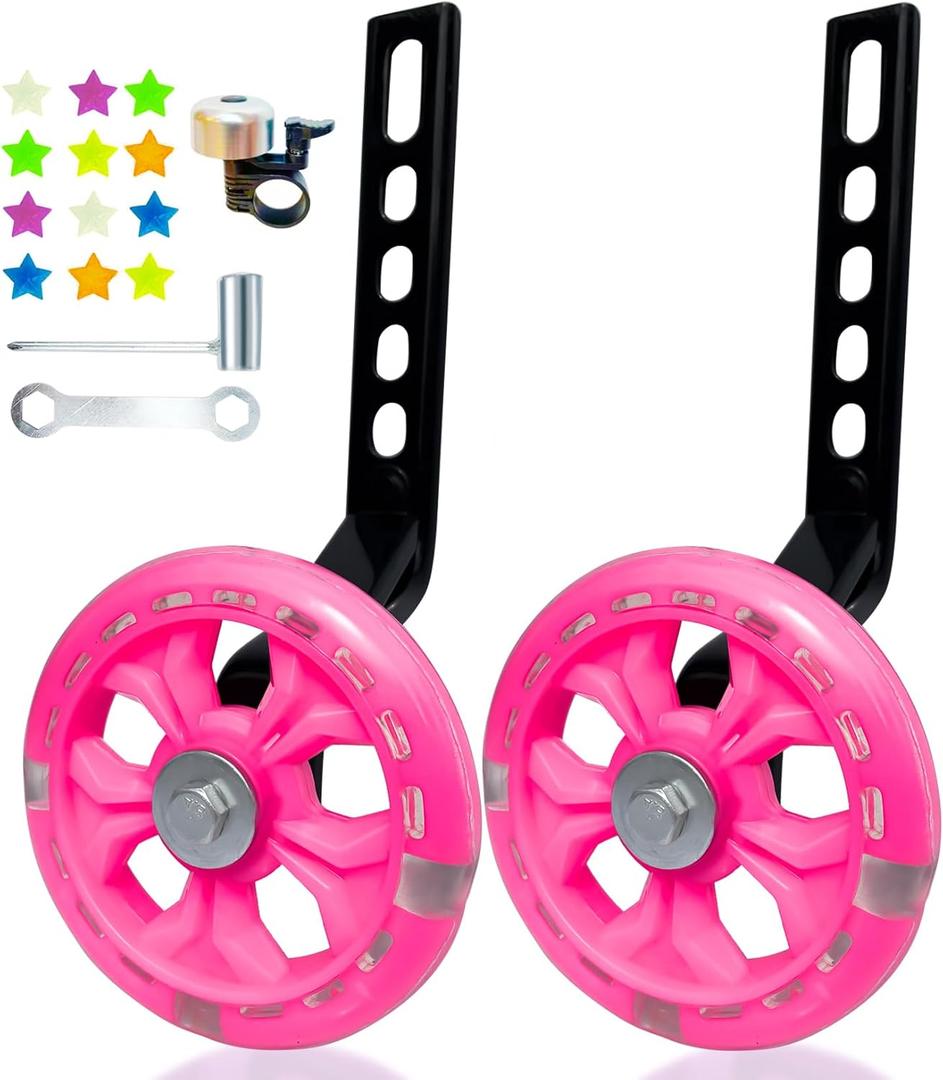 DDJKCZ Training Wheels Flash Mute Big Wheel Compatible for 12 14 16 18 20 inch Single Speed Bicycle(rose)