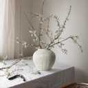Rustic White Ceramic Vase Farmhouse Round Flower Clay Pottery Large Terracotta Floor Vases for Decorative Centerpiece Vintage Home Decor Aesthetic for Living Room Bedroom Table Entryway, 5.51"L x 5.51"W x 7.28"H