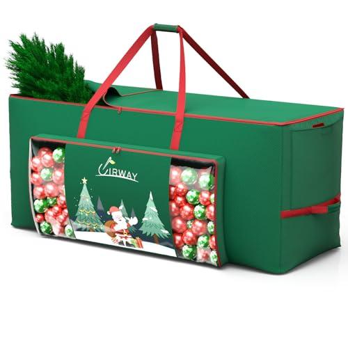UIRWAY Christmas Tree Storage Bag- Fit for 9ft Artificial Trees, 600D Oxford Christmas Tree Bag with Transparent Pouch & Side Pocket, Extra Large Tree Bags with Sturdy Handles & Dual Zipper, Green