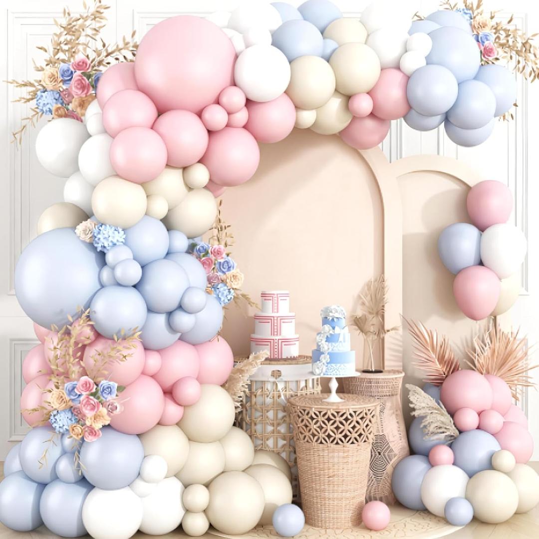KUKUTrue® Purple Pink Balloon Garland Kit, 108 Pcs Pastel Balloon Arch, Pink Purple with Cream White and Light Grey for Women's Birthday Balloons, Baby Shower Decorations Girl, Bridal Party, Wedding