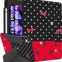 for iPad 6th/5th Generation 2018/2017 Case for iPad Air 2nd/1st Pro 9.7 Inch with Pencil Holder Cute Cool Cartoon Anime Kawaii Design Tablet Cover for Boys Girls Women, Red Black Polka Dots (Red Point Mini)