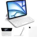 HOU Slim Bluetooth Keyboard Case for iPad Air 11 inch M2/M3, Air 5th/4th, Pro 11 (1st-4th Gen 2018-2022), Smart Folio, Magnetic Stand with 2 Angles, Magnetic Charging, Synthetic Leather, White