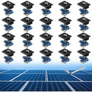 Anbte 20pcs Solar Panels Mid Clamps for Unistrut, Aluminum 30mm/35mm Solar Panel Brackets, Mounting Kit for Metal Roof, Tin Roof, Flat Roof, Sheet Roof, RV, Black