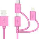 Apple MFI Certified 3-in-1 Cable, Lightning/Type C/Micro USB Cable for iPhone, iPad, Huawei, HTC, LG, Samsung Galaxy, Sony Xperia, Android Smartphones, iPad Pro 2018 and More 3 in 1 Pink(6FT)