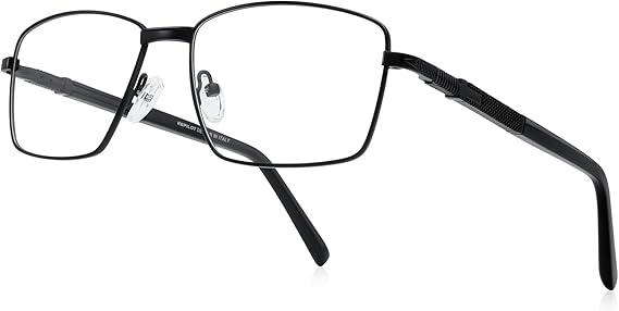 RB.Pilot Rectangle Reading Glasses for Men Blue Light Blocking Computer Readers Spring Hinge Metal Frame Acetate Legs (Gold)