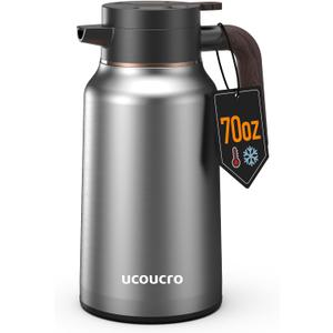 70 oz/2L Thermal Coffee Carafe - 18/8 Stainless Steel Carafes for Hot Liquids-Insulated Coffee Dispenser For Keeping Beverage Hot/Cold Coffee, Tea, Water, Drink Dispenser for Parties,Office,Home (Brushed Nickel)