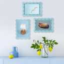 3 Pack 4 x 6inch Blue Picture Frame with Mat for 3.5 x 5inch Wavy Edge Wooden Real Glass Photo Frame Decorative Fun Cute Picture Frames for Tabletop and Wall Hanging Home Decor Gift