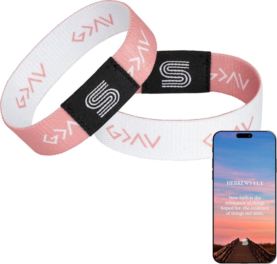 Daily Bible Verse Bracelet - Scan Phone, Christian Gifts For Men, Women, God Is Greater Than The Highs And Lows Scripture Bracelets For Prayer, Wearable Jesus Faith Devotional God Band (Pink)