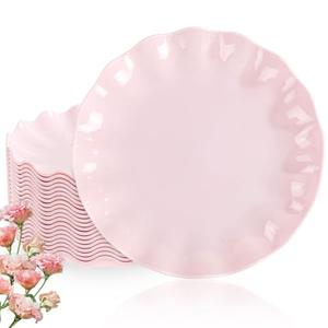 LIYH 25 Pcs 10 Inch Pink Scalloped Plastic Plates Reusable - Unbreakable Plastic Wavy Plates for Weddings Party Outdoor Picnics Dishwasher Safe BPA Free 10" Dinner plate