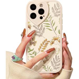 Lovmooful Compatible for iPhone 15 Pro Case Cute Leaves with Love Lens Bumper Protector for Girls Women Soft TPU Shockproof Protective Girly for iPhone 15 Pro-Leaves