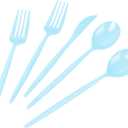 LIYH 150 Pcs Baby Blue Plastic Cutlery Sets - Light Blue Plastic Silverware Heavyduty, Disposable Utensil Sets, 50 of Each Forks, Knives & Spoons Flatware Set for Party Birthday