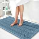OLANLY Thick Bathroom Runner Rugs 44x24, Extra Absorbent Chenille Striped Bath Rugs, Rubber Backing, Machine Wash Dry, Long Bath Mats for Bathroom, Tub and Shower, Home Decor Accessories, Airy Blue