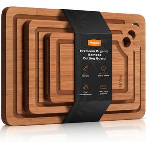 Bamboo Cutting Board for Kitchen, Knife-Friendly Wooden Cutting Boards Set 3-Piece with Juice Groove, Durable Chopping Boards for Meat, Vegetables, Fruits, Cheese  Multi-Purpose, Kitchen Gifts (Brown)