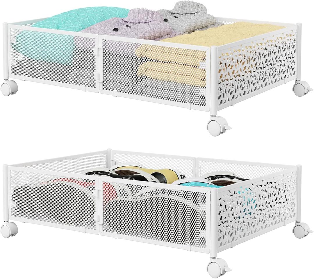 Under Bed Storage, Under the Bed Storage Containers with Wheels, Under Bed Shoe Storage Organizer Drawer for Bedroom Clothes Shoes Blankets - 2 Pack