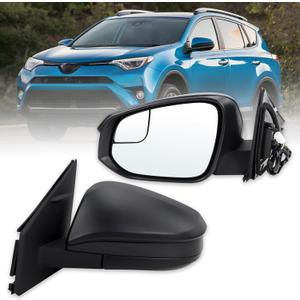 Left Driver side Door Mirror Compatible With 2016 2017 2018 Toyota RAV4 With Power Glass Manual Folding Black Replace#879400R210 TO1320345(3 Pins)