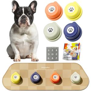 MEWOOFUN Dog Buttons Talk, Recordable Dog Clicker for Training, Dog Buttons for Communication Starter Set with Mat, Dog Talking Buttons Training Clicker for Small Dogs & Cats (Colorful, 4 Packs)
