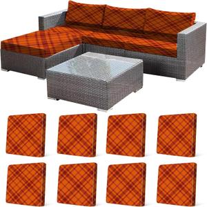 CALBODE 8Pcs Stretch Cushion Covers Outdoor Cushion Cover Replacement Slipcovers Grid Chair Seat Covers for Indoor Patio Furniture Protector(Orange Plaid, CoverOnly)
