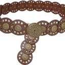 Wide Disc Belt for Women Disk Concho Belts Western Leather Belt Boho Waist Belt for Dress