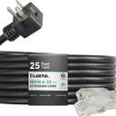 PLUGTUL NEMA 6-20 Extension Cord 25FT, Heavy Duty Extension Cord with Lighted Outlet, 20A/250V, 12Gauge SJTW, ETL Listed, 6-20P to 6-20R (T Blade Female Adapter) - Black