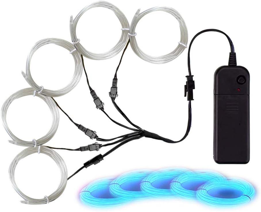 MaxLax Ice Blue EL Wire, Noise Reduction Neon Lights Wire 5 in 1 Meter, Electroluminescent Wire for Halloween, Christmas Party, DIY Decoration