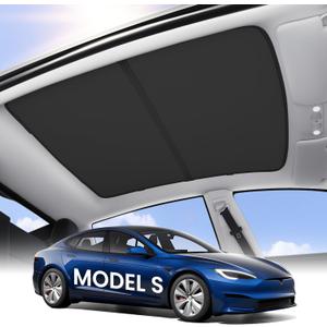 Zanch Tesla Model S Accessories Sunshade Roof [2025 Cooling Tech, Heat Insulation] No Sag Foldable Roof Glass Sun Shade for Model S (2021-2025) Tesla Accessories 2026 2025 - Black