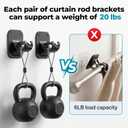 No Drill Curtain Rod Brackets - 20LB, 8 Pack Self Adhesive Curtain Rod Holder, Peel and Stick Wall Hooks, Renter Friendly Upgrades for Apartment, Kitchen, Bathroom, Dorm, Living Room and RV