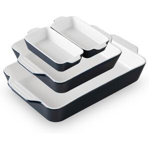Sweejar Ceramic Bakeware Set of 4, Casserole Dishes for Oven, Rectangular Baking Dish with Handles, Lasagna Pans Deep for Cooking, Gratin, Roasting, Banquet and Daily Use (Navy)
