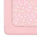 Pack and Play Sheets Girl, 2 Pack Mini Crib Sheets, Stretchy Playard Fitted Sheet, Compatible with Graco Pack n Play, Soft and Breathable Material, Pink&Pink Stars