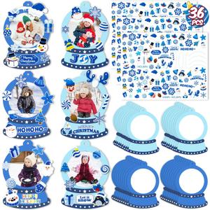 36PCS Christmas Snow Globe Picture Frame Ornaments Crafts Kit, DIY Xmas Photo Bulk Decorations for Winter Holiday Party Supplies Decor