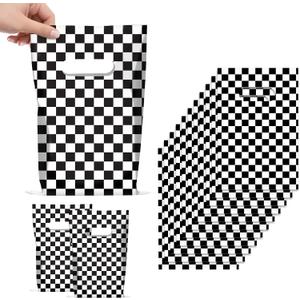 2 x 50 PCS Race Car Party Favors Bag Plastic Checkered Gift bags Racing in Speed Party Decorations Black and White Checkered Goodie Treat Snack Candy Bags for Race Car Theme Birthday Party Supplies
