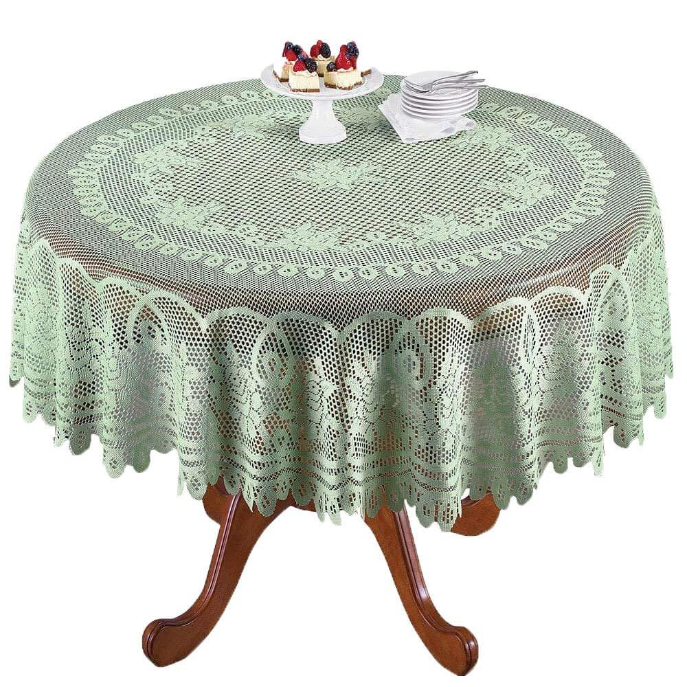 WUBODTI Christmas Green Lace Round Tablecloth for Holiday Festival Party Banquet, Vintage Floral Table Cloth Cover for Dining Room Kitchen Tables, 70 Inch Round