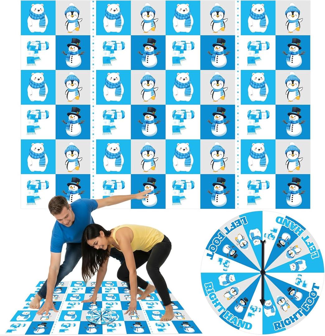 Capoda 2 Pcs Winter Party Game Winter Twist Poses Mat with Spinner Christmas Party Twisting Yoga Poses Floor Mat Spinner for Holiday Family Classroom School Activity