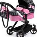 Bayer Pram Xeo Reborn Doll Stroller, Black & Pink Hearts with Matching Handbag, Convertible Jogger, Ages 3+, ys/m
