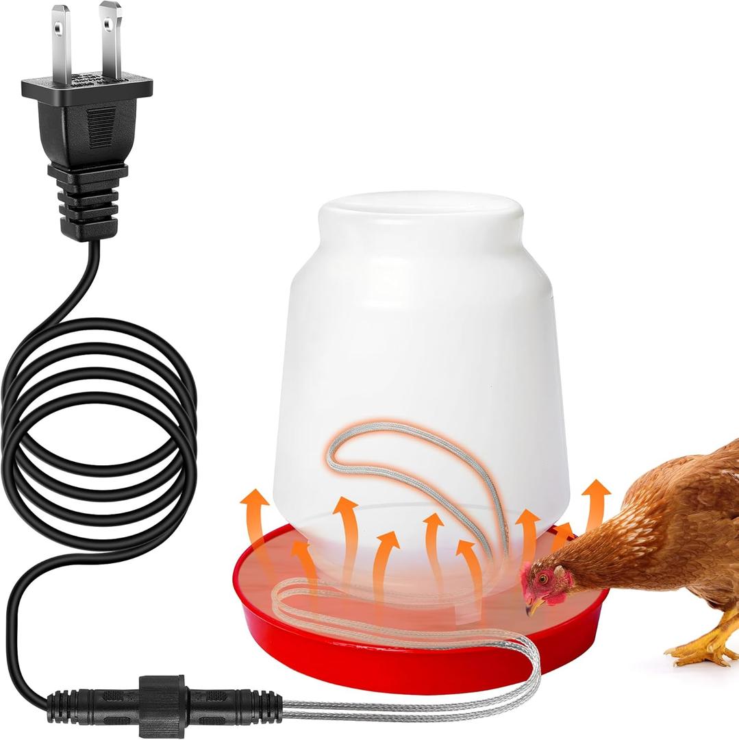 Saillong Chickens Water Heater Cord, Heated Chicken Waterer for Winter, Freeze Proof Heated Waterer for Poultry, Small Animals (Rabbits, Guinea Pigs, etc.), Prevent Water Freezing in Drinkers (1 Pack)