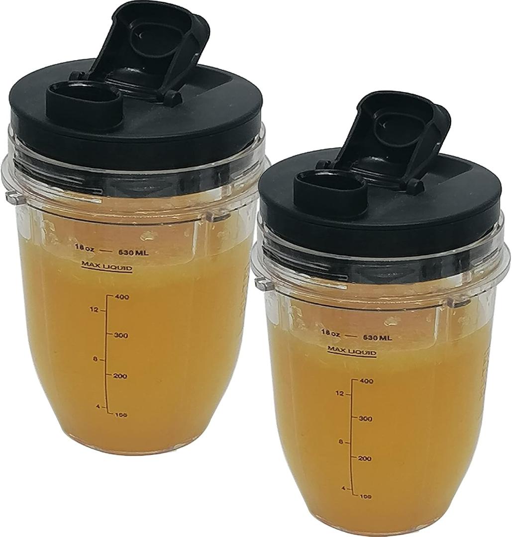 2pcs replacement 18 oz. with spout lid,Compatible with 1500W Ninja Duo Auto IQ Blender BL640 30/BL641 30/BL642 30/ BL680 30/BL681 30/BL682 30/ BL687CO 30/BL685 30/BL688 30 (2, 18oz cup with lid)
