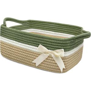 Gift Baskets Empty for Kids, Storage Basket for Gifting Small Woven Rope Basket for Towels Baby Shower Baskets for Toys Easter Basket for Home Dcor Green&Camel, 13 x 10 x 5 inches