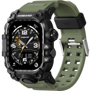 amBand Rugged Case with Band for Apple Watch 46mm, Compatible with Apple Watch (iWatch) Series 10 11, Military Grade Shockproof Bumper Cover, Tactical Band for Men, Army Green