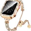 LETOID Bling Band & Case Compatible with Apple Watch 45 mm face (Series 7/8/9) Series 11 10 9 8 7 6 5 4 SE for Women, Fancy Metal iWatch Bands Rhinestone Bracelet Dressy Strap with Face Cover