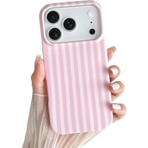 iPhone 17 Pro Case Cute Striped Phone Case Soft TPU Slim Shockproof Phone Cover for Women Girls, Pink