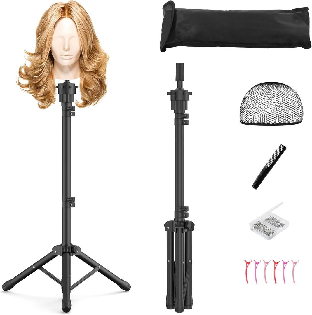 Relx Wig Head Stand - Adjustable Mannequin Head Stand - Wig Stand for Styling - Wig Stand Tripod for Cosmetology Hairdressing Training (Head Not Included)
