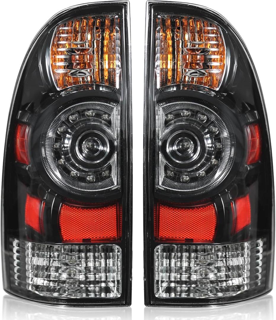 Boine Tail Light Compatible With 2005-2015 Toyota Tacoma Pickup Driver and Passenger Side Black Bezel Rear Light Brake Lamps LED Lens - Bulb and Harness Included 8155004160 8156004160