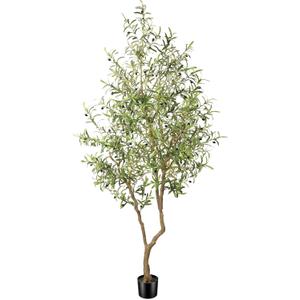FEELEAD 8ft Faux Olive Tree - Large Realistic Artificial Olive Trees 8 Feet (96") Indoor Fake Plants with Realistic Trunk, Adjustable Branch, Olive Silk Tree with Planter for Home Living Room Decor