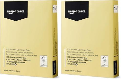 Amazon Basics 30% Recycled Color Copy Paper, 8.5" x 11", 20lb, Pastel Canary, 500 Sheets (Pack of 2)
