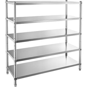 VEVOR Stainless Steel Shelving 48x18.5 Inch 5 Tier Adjustable Shelf Storage Unit Stainless Steel Heavy Duty Shelving for Kitchen Commercial Office Garage Storage 330lb Per Shelf