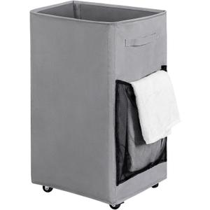 Chrislley 90L Rolling Laundry Basket Large Laundry Hamper with Wheels Collapsible Hamper Tall Storage Cart Foldable Clothes Organizer (Grey)