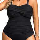 Aqua Eve Womens Plus Size One Piece Swimsuit - Ruched Tummy Control Bathing Suit Twist Front Swimwear Black 16W