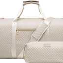 Coolife Garment Bag Carry On Convertible Travel Duffel Bag with Shoe Pouch Weekender Bag for Women Men 2 in 1 Hanging Suit Bag with Shoulder Strap Business Travel Bag (White, Standard)
