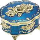 ELLDOO Vintage Music Box, Blue Metal Musical Jewelry Box Keepsake Box, Small Trinket Storage Organizer Jewelry Storage Box Gift for Girl Women (Tune: You are My Sunshine)