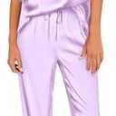Ekouaer Womens Satin Silky Pajama Set Short Sleeve Shirt with Long Pajama Pant Set Soft PJ Loungewear Size Large