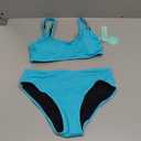 Beautikini Period Swimwear Two Piece Menstrual Leakproof Sporty Bikini Sets Bathing Suit Period Swimsuit for Teen Girls (Small, Blue Curacao)